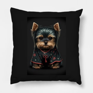 Super Cute Yorkshire Terrier Puppy Portrait Japanese Style Pillow