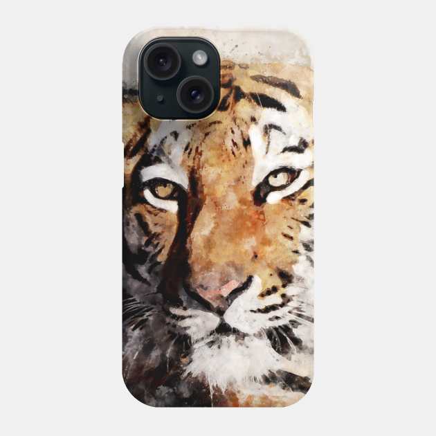 Dramabite Watercolor Tiger Portrait Phone Case by dramabite