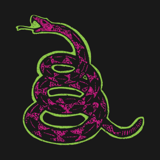 Bright Pink and Light Green Distressed 80s New Wave Style Gadsden Snake T-Shirt