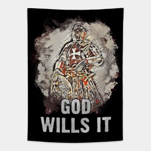 God Wills It Knights Templar Crusader Warrior Fearless Staggering Honor Abstract Art Tapestry