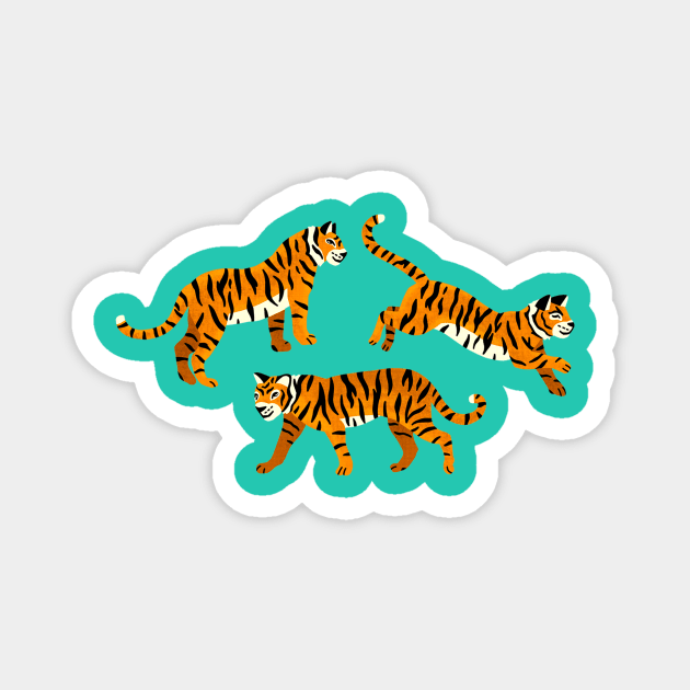 Tigers on Turquoise Magnet by TigaTiga