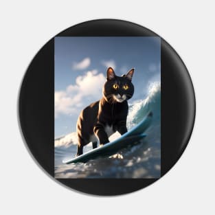 Cat Surfing - Modern Digital Art Pin