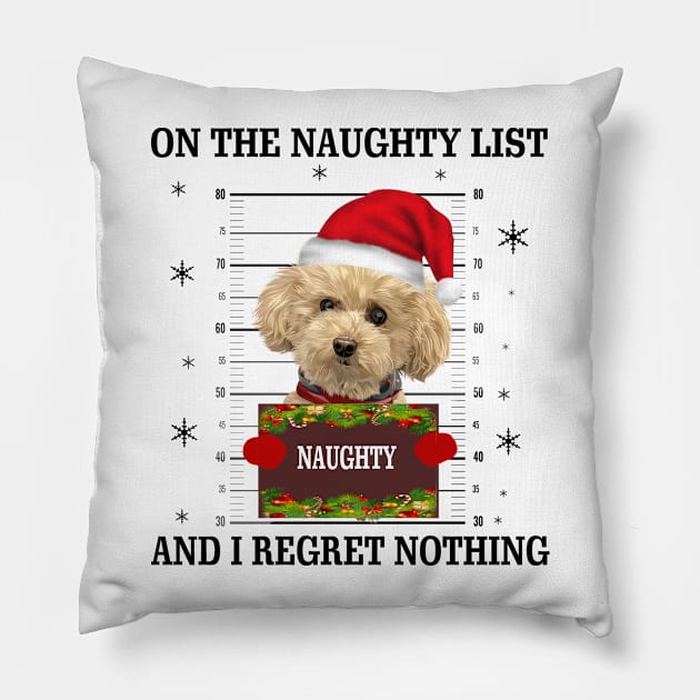 mugshot dog-On The Naughty List And I Regret Nothing Pillow by Cube2