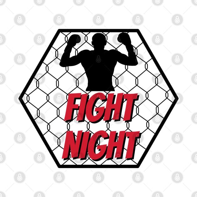 Fight Night text and Silhouette of a Fighter with cage in the background by knkpod