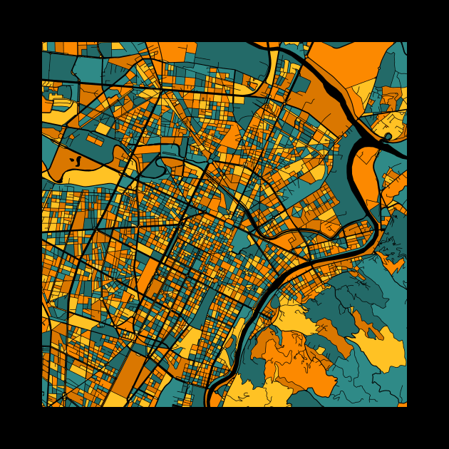 Turin Map Pattern in Orange & Teal by PatternMaps