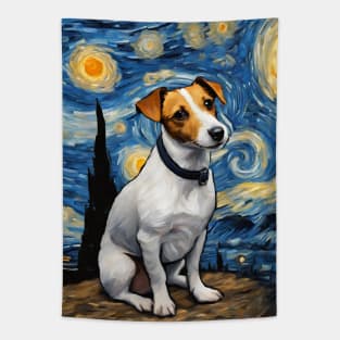 Jack Russell Terrier Dog Breed Painting in a Van Gogh Starry Night Art Style Tapestry