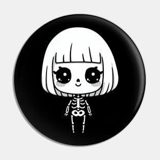 Cute Girl Skeleton in Kawaii Style | Halloween for Girls | Cutesy Girly Design Pin