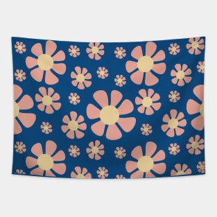 Pink Flowers on a Blue Background Tapestry