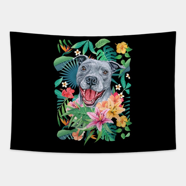 Tropical Blue Pit Bull Pitbull Tapestry by LulululuPainting