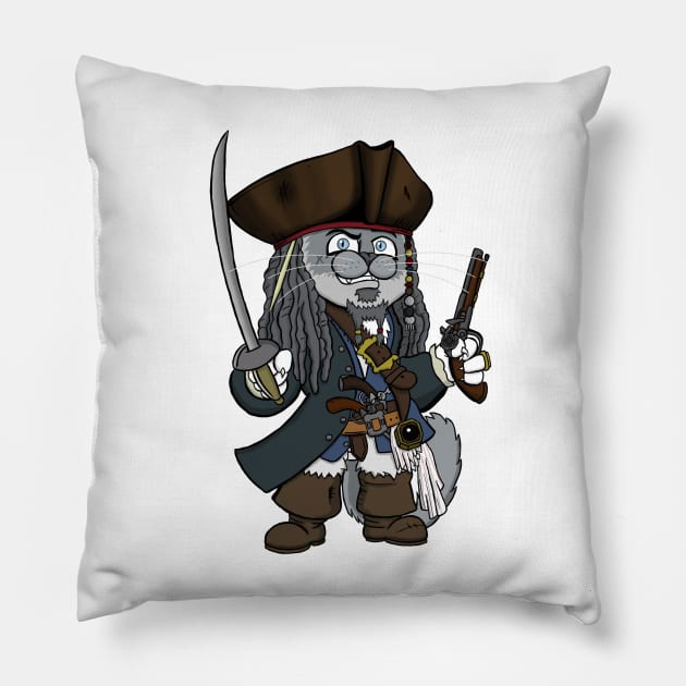 Captain Mort Sparrow - Cats Of The Caribbean Pillow by TwistedKoala