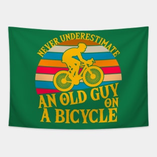 Never Underestimate An old Guy On A Bicycle Vintage Tapestry