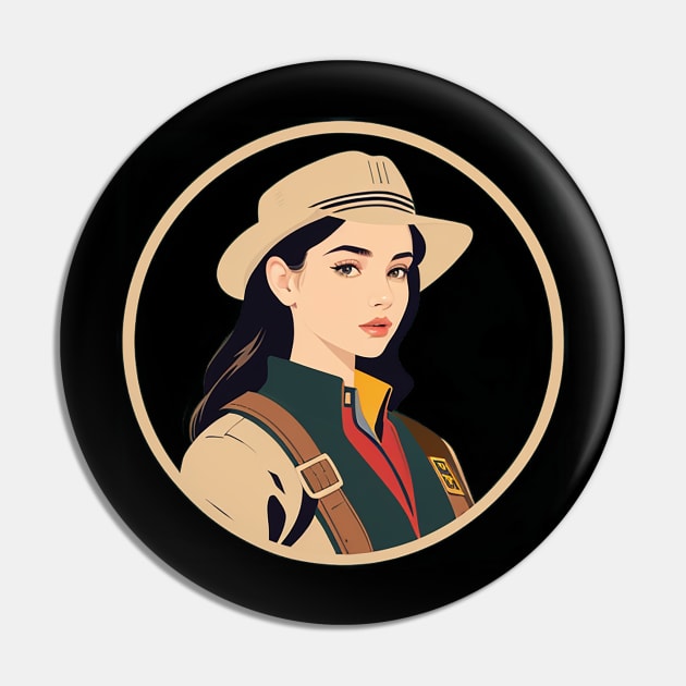 Retro Park Ranger Woman With Long Hair Pin by CursedContent