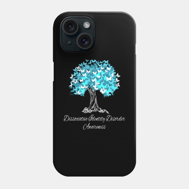 Dissociative Identity Disorder Awareness Teal Ribbon Tree With Butterflies Phone Case by MerchAndrey