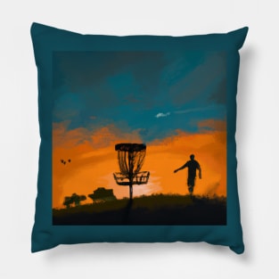 Disc Golf Against an Evening Sunset Pillow