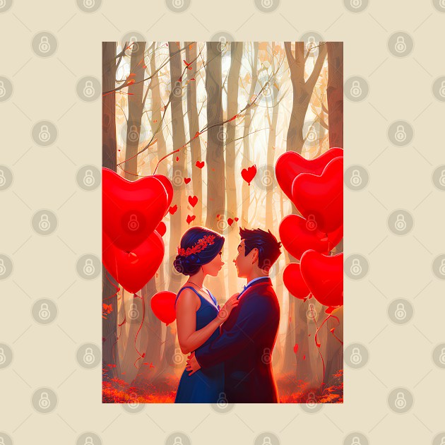 A beautiful couple with heart balloons by akwl.design