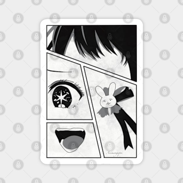 Ai Hoshino from Oshi no Ko or My Star Idols Child Anime Character in Cool Minimalist Black and White 4 Manga Panel Style Design Magnet by Animangapoi