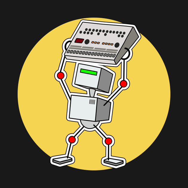 Robot Holding Drum Machine Yellow by Atomic Malibu