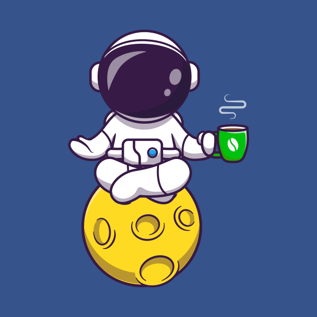 Astronaut Yoga On Moon With Coffee Cartoon by Catalyst Labs