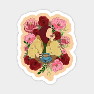 Floral Muslim woman in a cafe Magnet