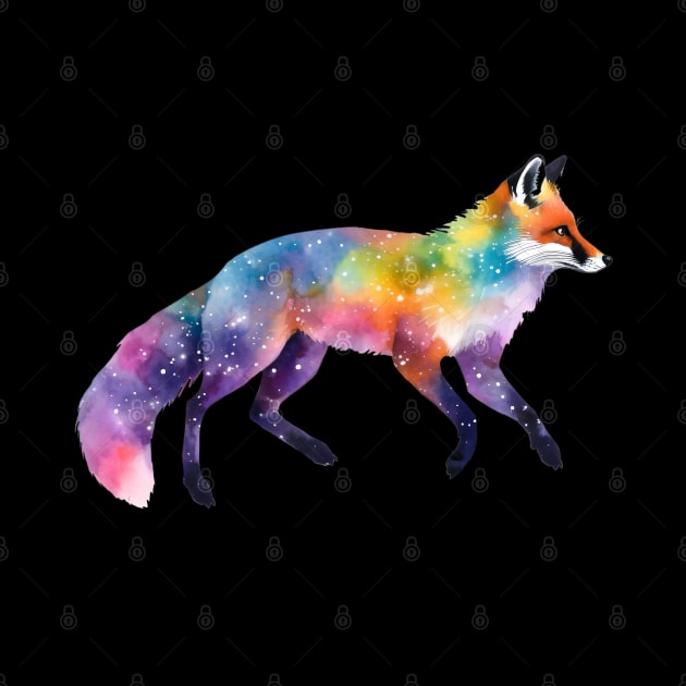 Watercolor Rainbow Galaxy Fox V2 by CraftyVixen