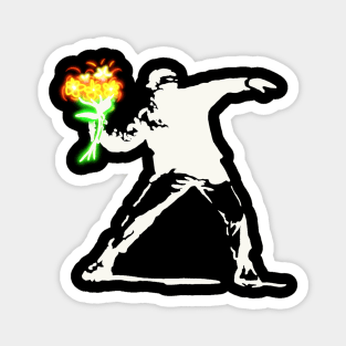 Bansky man throwing neon flowers Magnet