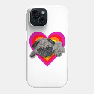 Adorable realistic pug painting on a digital vibrant heart Phone Case