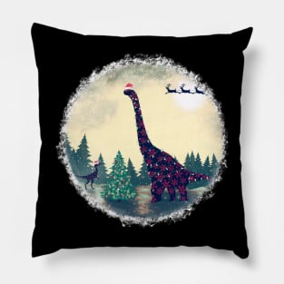 Brontosaurus and Velociraptor Christmas Pillow