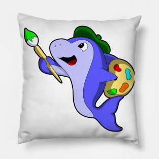 Dolphin as Painter with Colour & Brush Pillow