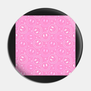 Preppy pink Happy face stars pattern Pin