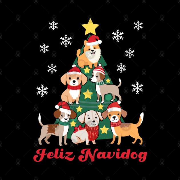 Feliz Navidog Dog Christmas Tree Funny Dog Lover Navidad Gift by PUFFYP