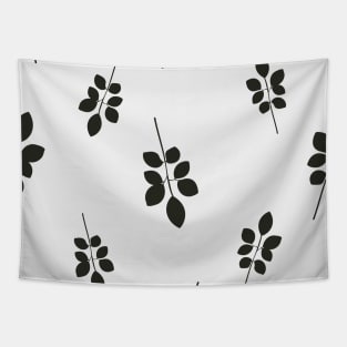 Black White Simple Botanical Tropical Leaves Tapestry