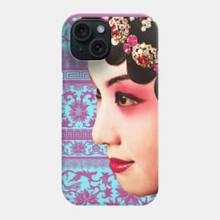 Chinese Opera Star Blue with Blush Pink Traditional Floral Pattern- Hong Kong Retro Phone Case