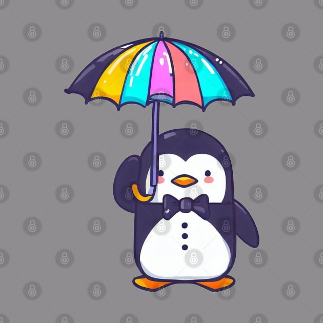 cute penguin holding an umbrella by RandyArt