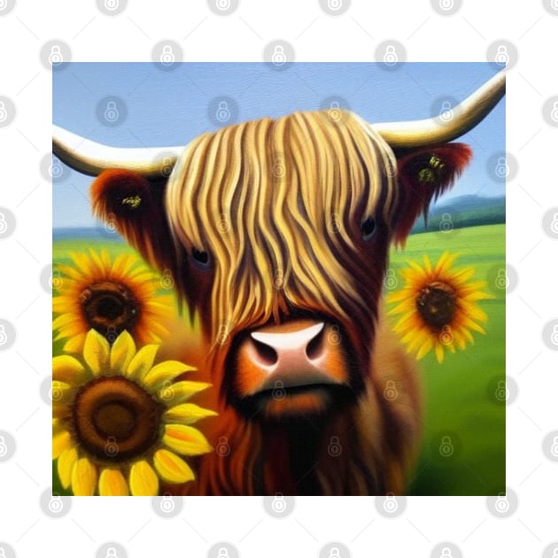 Highland Cow with Sunflowers by TrapperWeasel