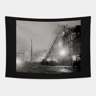 Five Alarm Fire at Night, 1925. Vintage Photo Tapestry