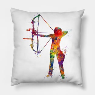 Archery Girl Watercolor Sport Gift Pillow