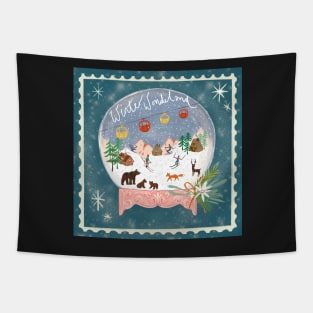 Winter wonderland snow globe Tapestry