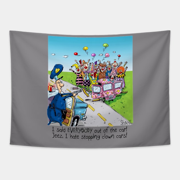 Clown Car Cop Stop Tapestry by macccc8