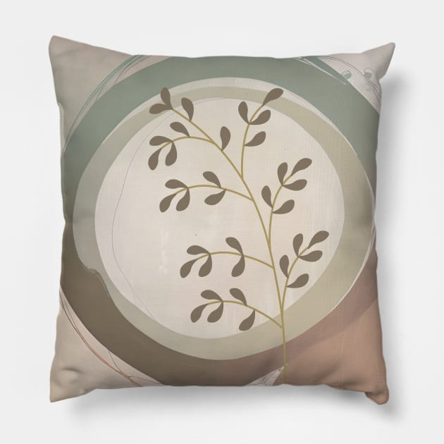 Abstract Mid century Modern Neutral Colors Boho Chic Botanical Minimalist Plants Pillow by Tina