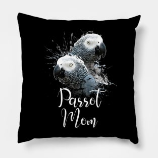 Color Splatter African Grey Parrot Mom Black Pillow