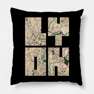 Lyon, France City Map Typography - Vintage Pillow