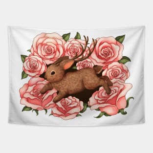 Jackalope With Roses Tapestry