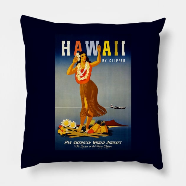Vintage Travel Poster - Hawaii Hula Pillow by Starbase79