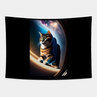 Funny cute cat in space graphic design artwork Tapestry