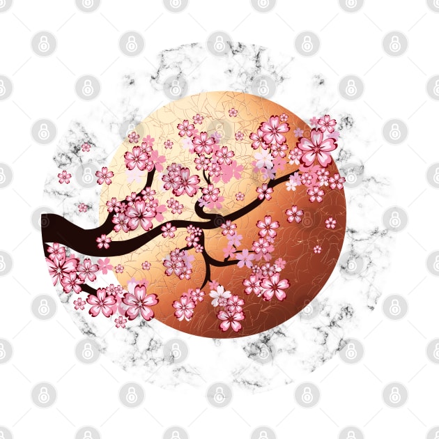 Blooming Sakura Branch on rose gold sun by AnnArtshock