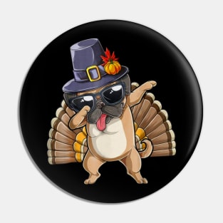 Thanksgiving T shirt for Boys Men Dabbing Pug Turkey Pin