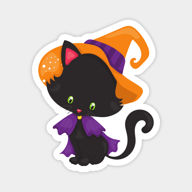 Halloween Cat, Cute Cat, Black Cat, Witch Hat Magnet by Jelena Dunčević