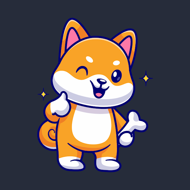 Cute Shiba Inu Holding Bone With Thumb Up Cartoon by Catalyst Labs