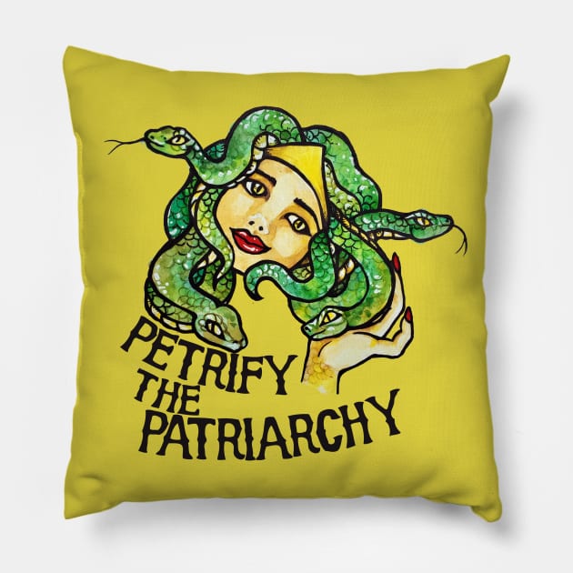 Petrify the Patriarchy Medusa Feminist Pillow by bubbsnugg