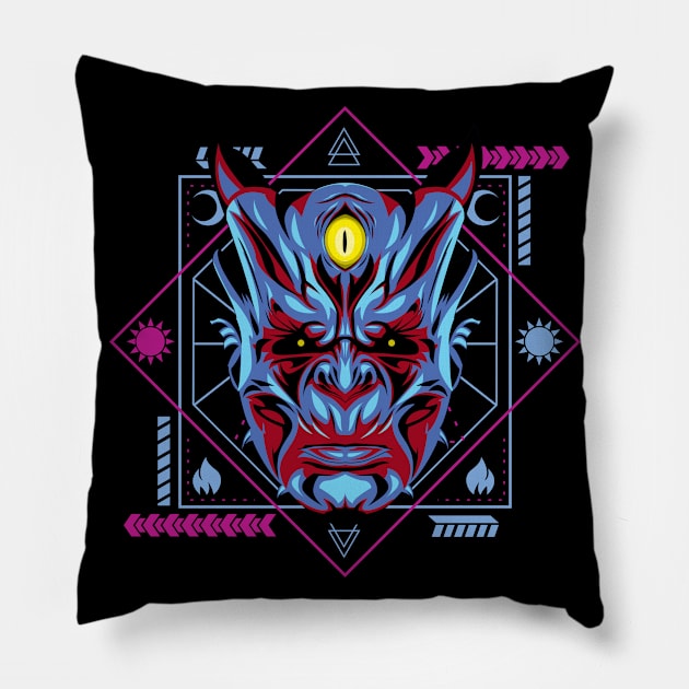 devil scary head mask Pillow by SHINIGAMII